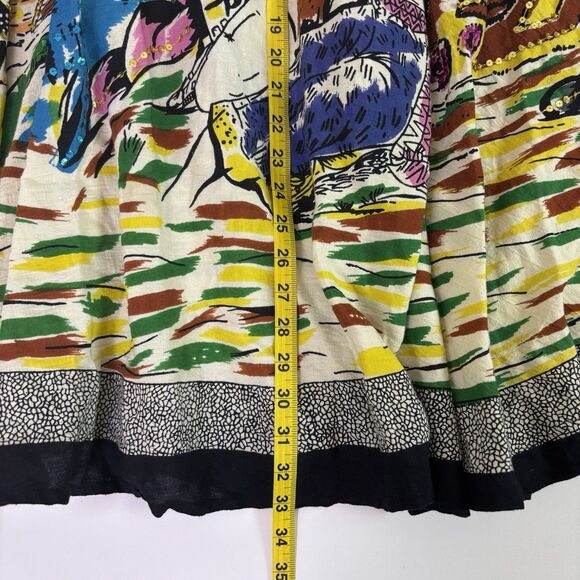 Ishyu Graphic Aztec Mayan Flared Flowy Maxi Skirt Sequins Volcano Women's Small - Picture 8 of 12